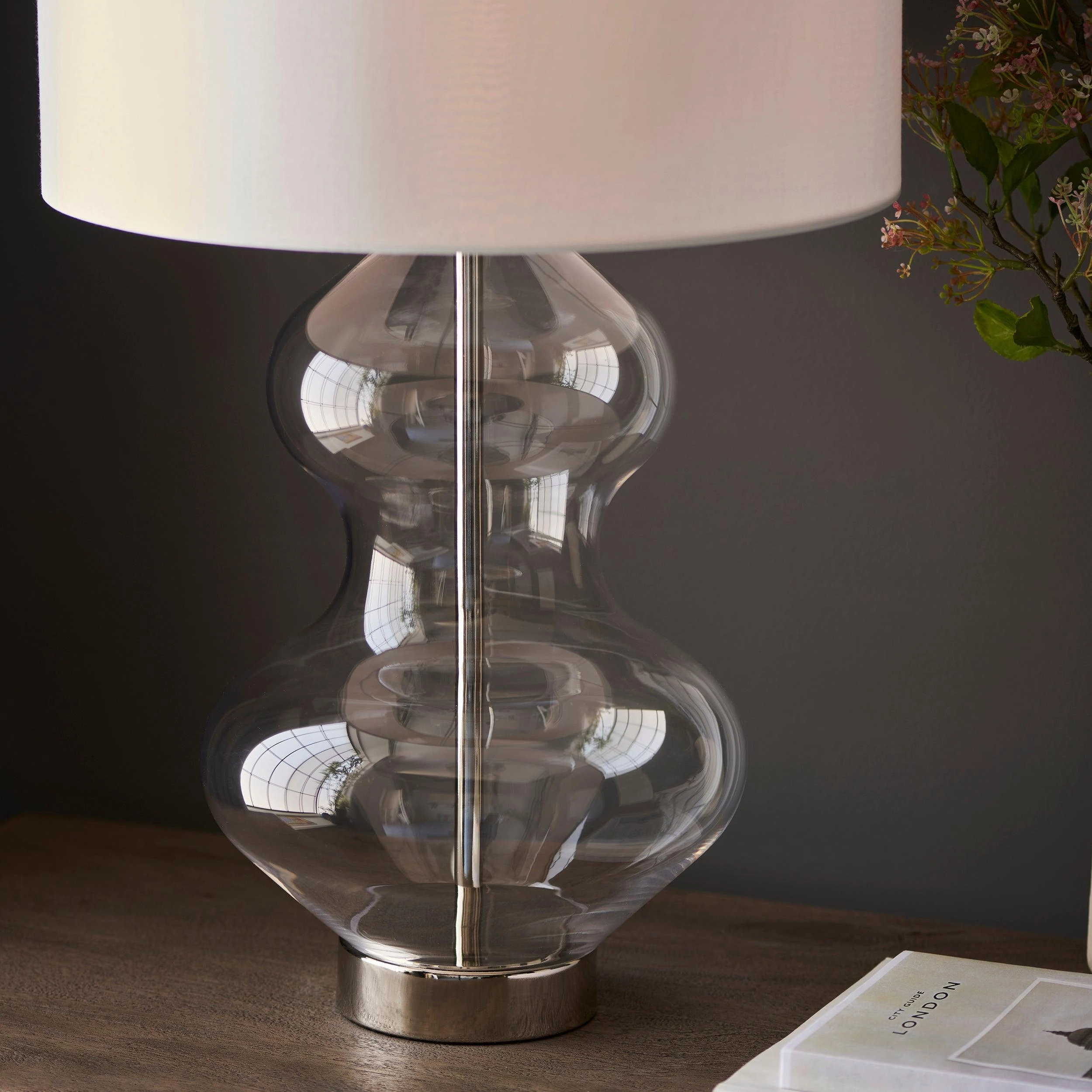 Linear Brass & Clear Glass Touch Table Lamp - White Shade