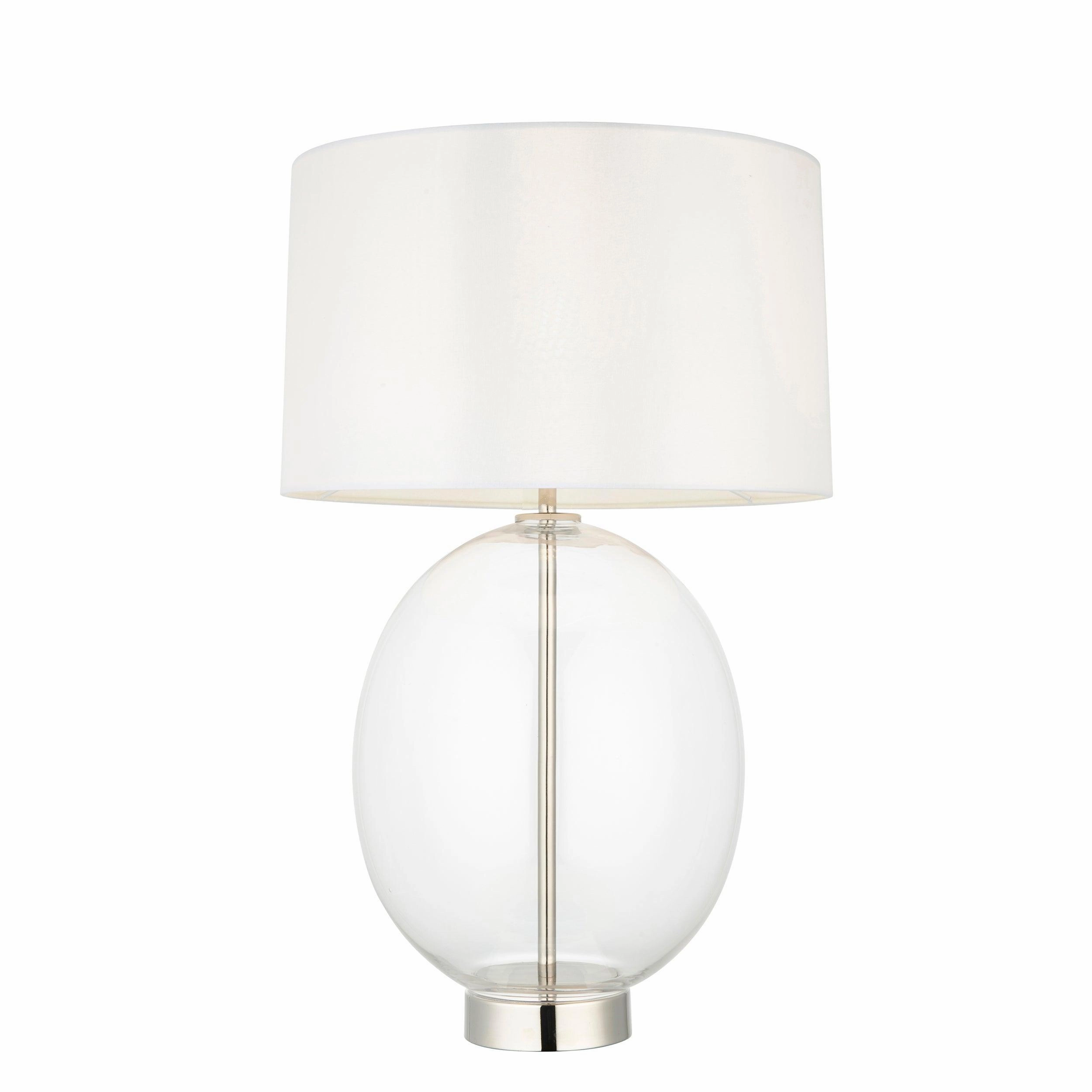 Linear Nickel & Oval Glass Touch Table Lamp - White Shade