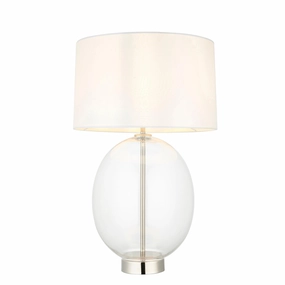 Linear Nickel & Oval Glass Touch Table Lamp - White Shade energy-saving LED light