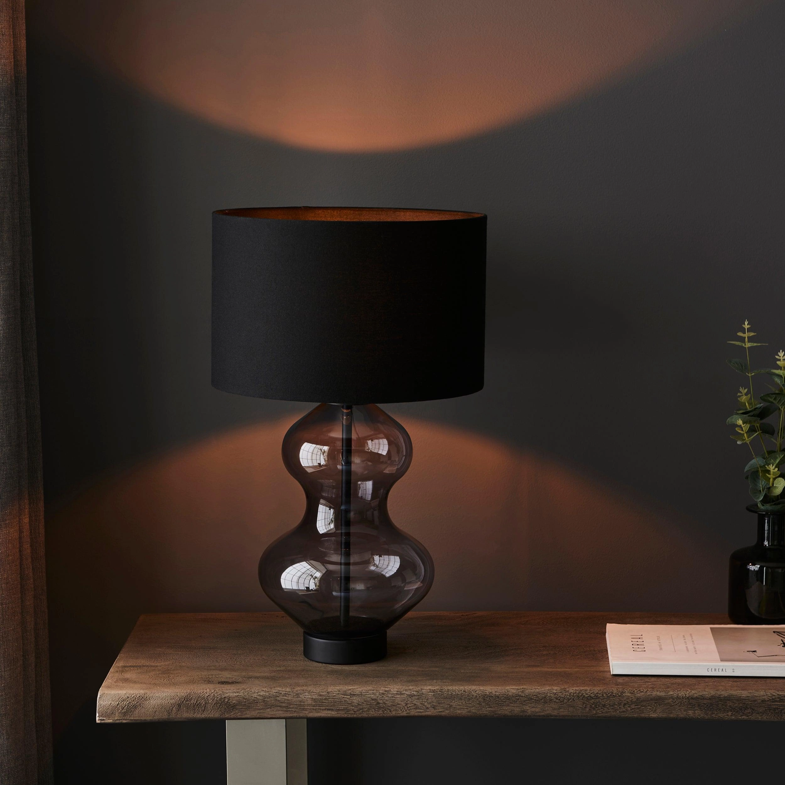 Linear Touch Black & Tinted Glass Table Lamp - Black Shade