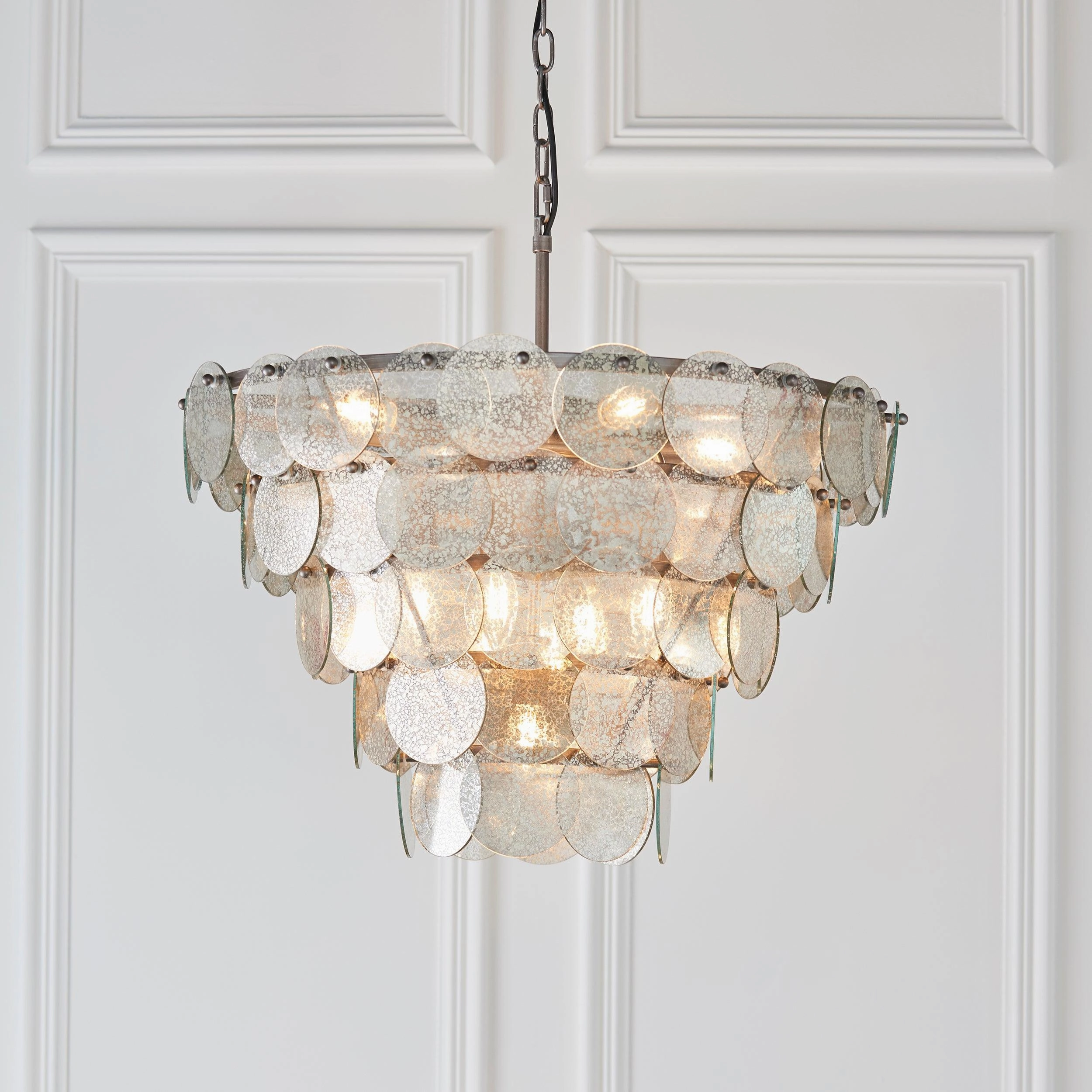 Littlehampton 9 Light Silver Pendant - Mercury Glass Discs