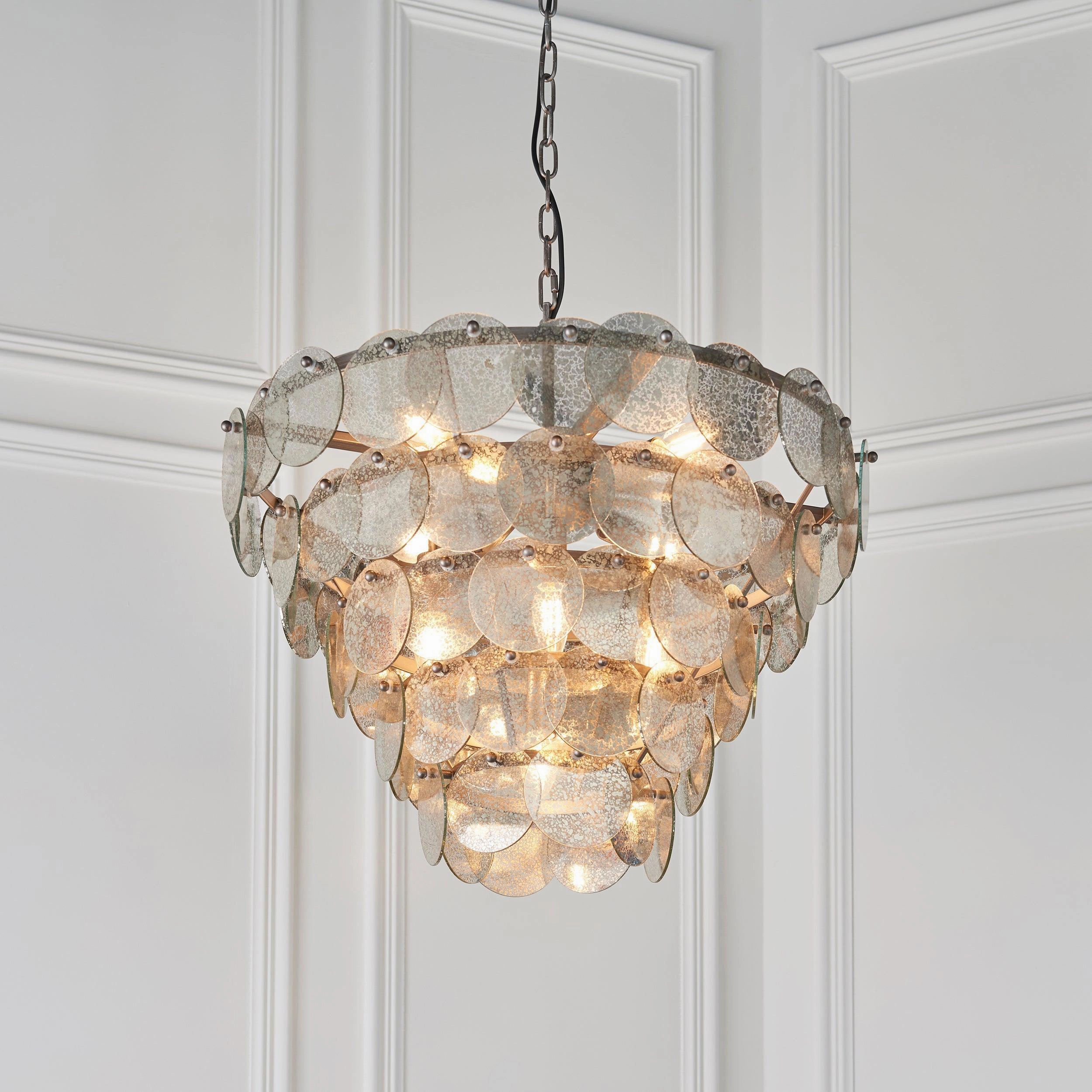 Littlehampton 9 Light Silver Pendant - Mercury Glass Discs