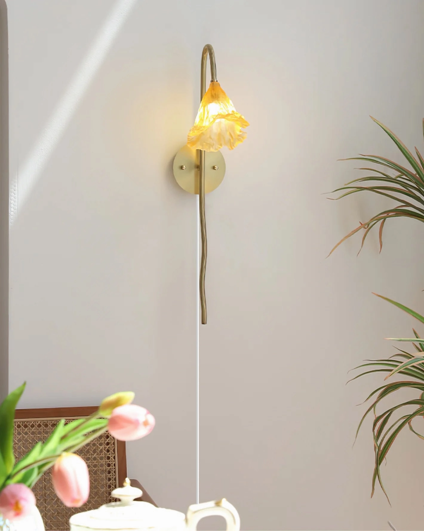 Lotus Amber Plug In Wall Lamp