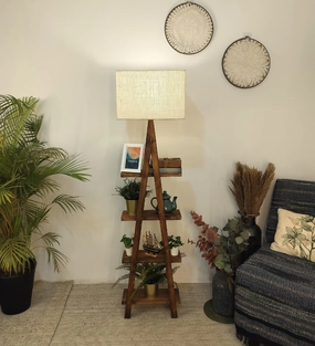 Louise Wooden Floor Lamp with Brown Base and Jute Fabric Lampshade (BULB NOT INCLUDED) creative lampshade design