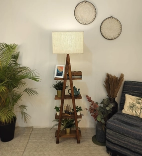 Louise Wooden Floor Lamp with Brown Base and Jute Fabric Lampshade (BULB NOT INCLUDED) decorative ceiling fixture