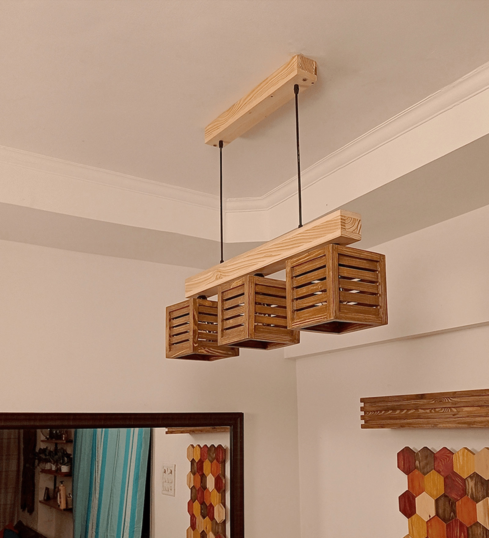 Lyon Brown & Beige Wooden Series Hanging Lamp (BULB NOT INCLUDED)