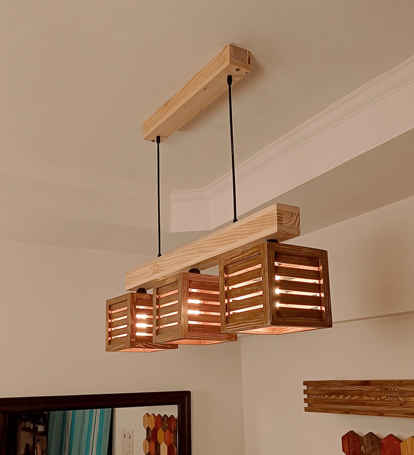 Lyon Brown & Beige Wooden Series Hanging Lamp (BULB NOT INCLUDED)