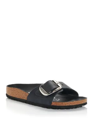 Madrid Big Buckle Womens Leather Adjustable Slide Sandals