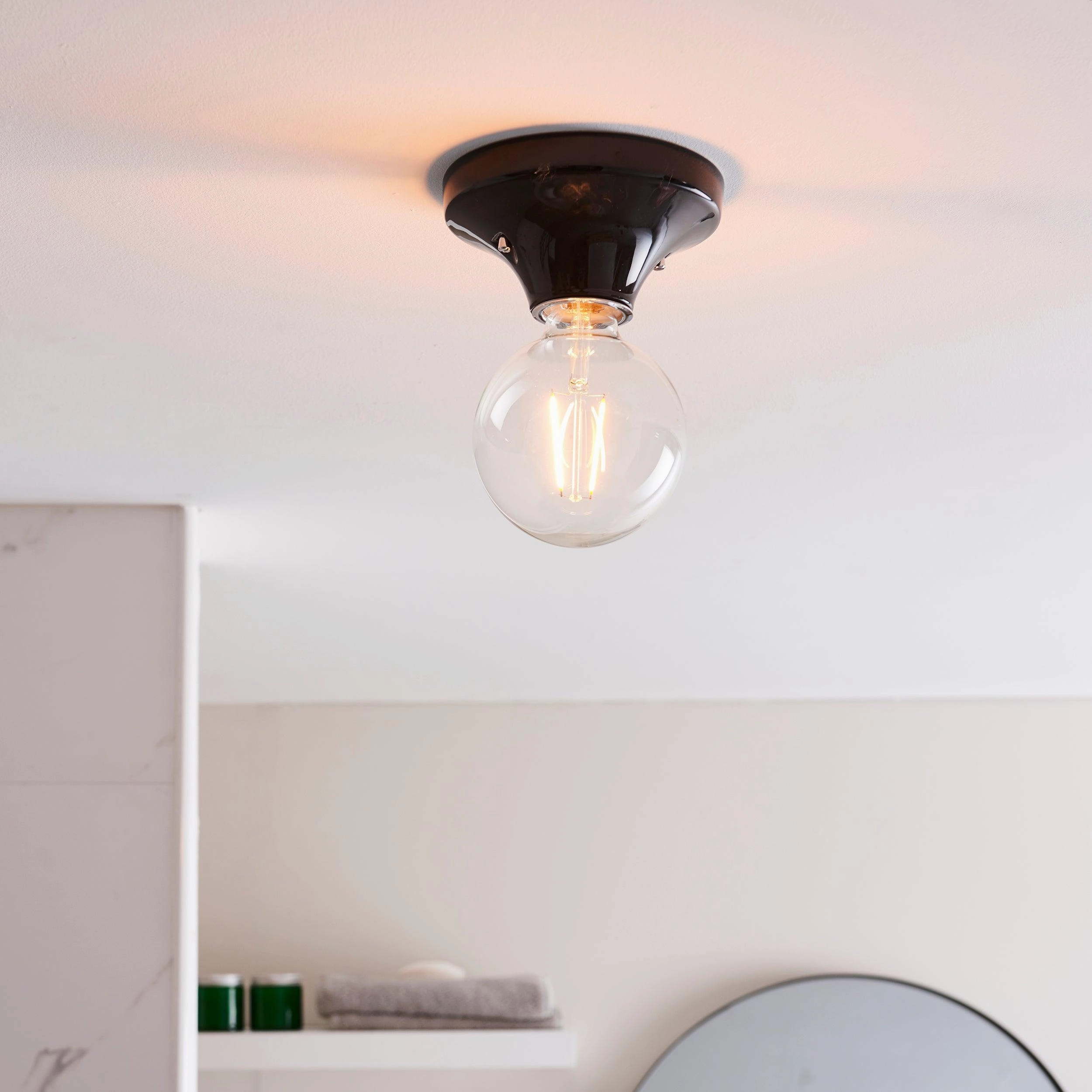 Maida Black Modern Bathroom Flush Ceiling / Wall Light
