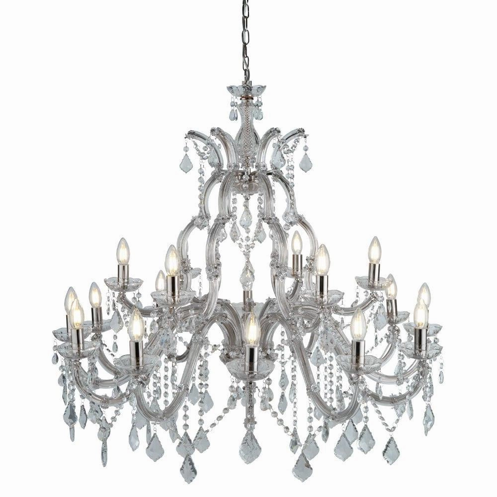 Marie Therese 18 Light Chrome/Clear Crystal Glass Chandelier soft glow ceiling light