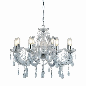 Marie Therese 8 Light Chrome/Crystal Glass Chandelier soft glow ceiling light