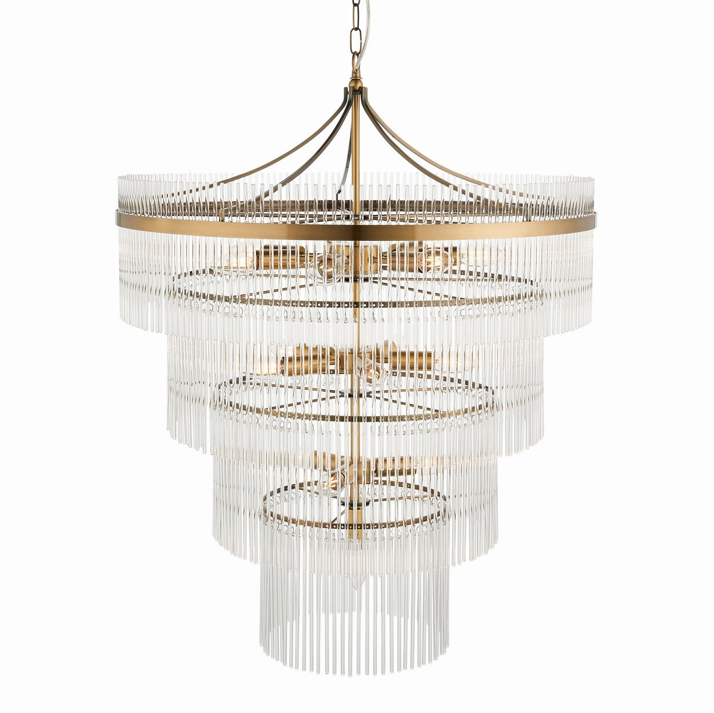 Marietta Brass 16 Light Tiered Ceiling Pendant - Glass Rods