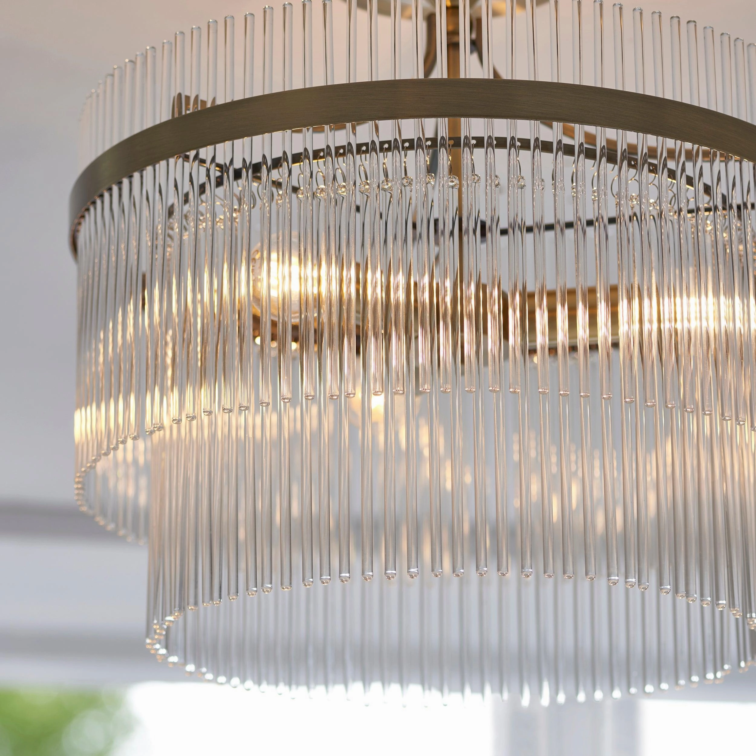 Marietta Brass 3 Light Semi Flush - Glass Rods