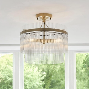 Marietta Brass 3 Light Semi Flush - Glass Rods flush mount ceiling fixture