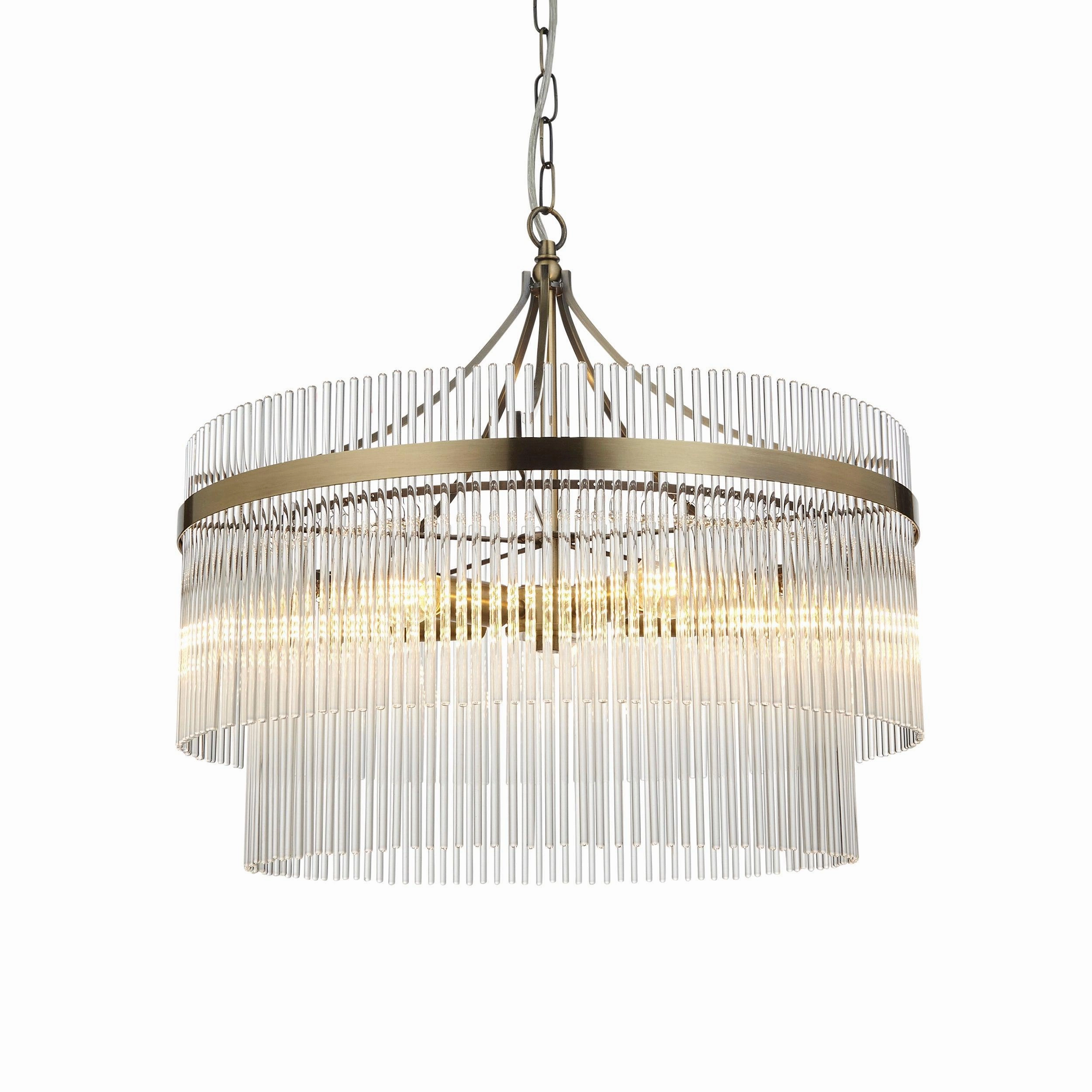 Marietta Brass 5 Light Ceiling Pendant - Glass Rods - Open Box