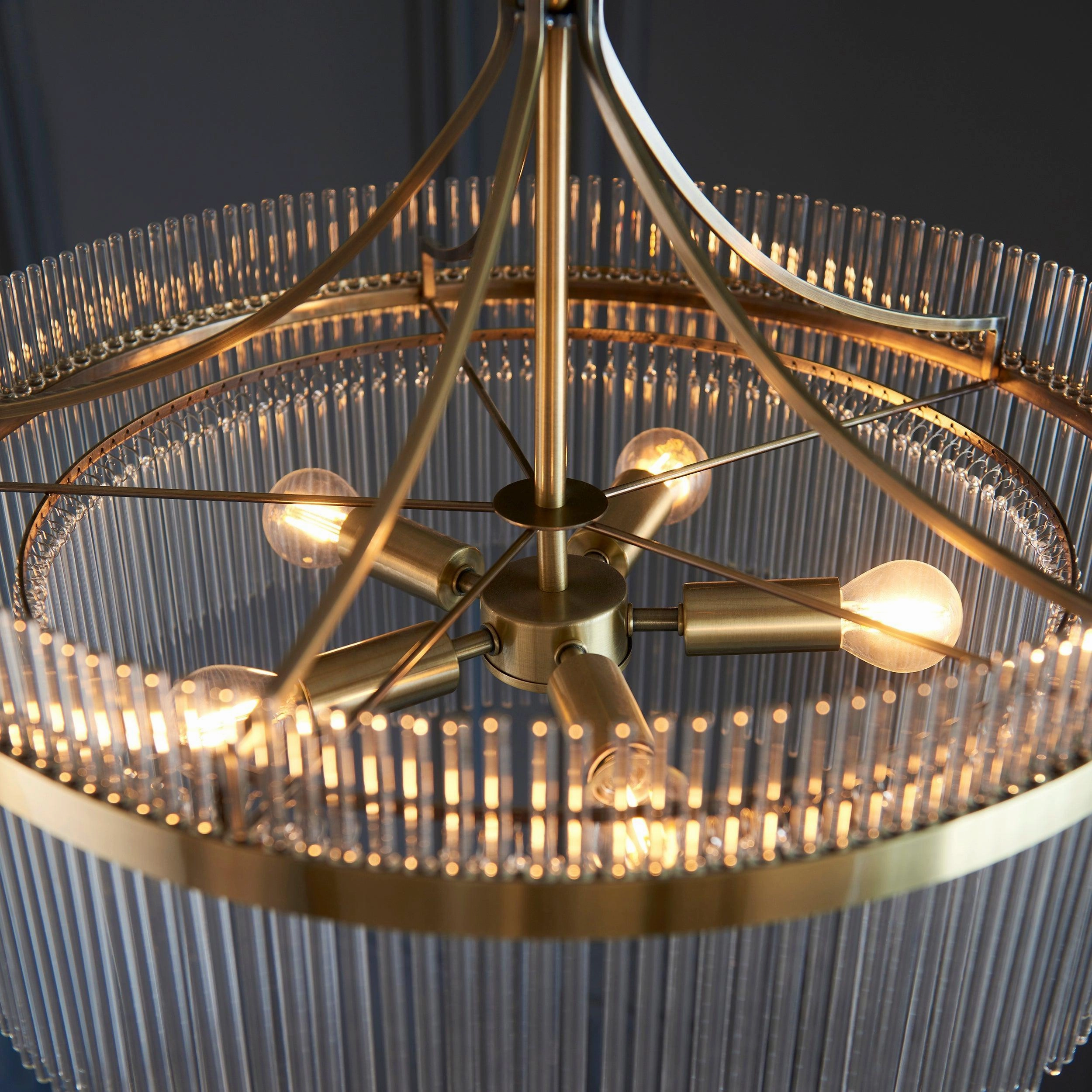 Marietta Brass 5 Light Ceiling Pendant - Glass Rods - Open Box