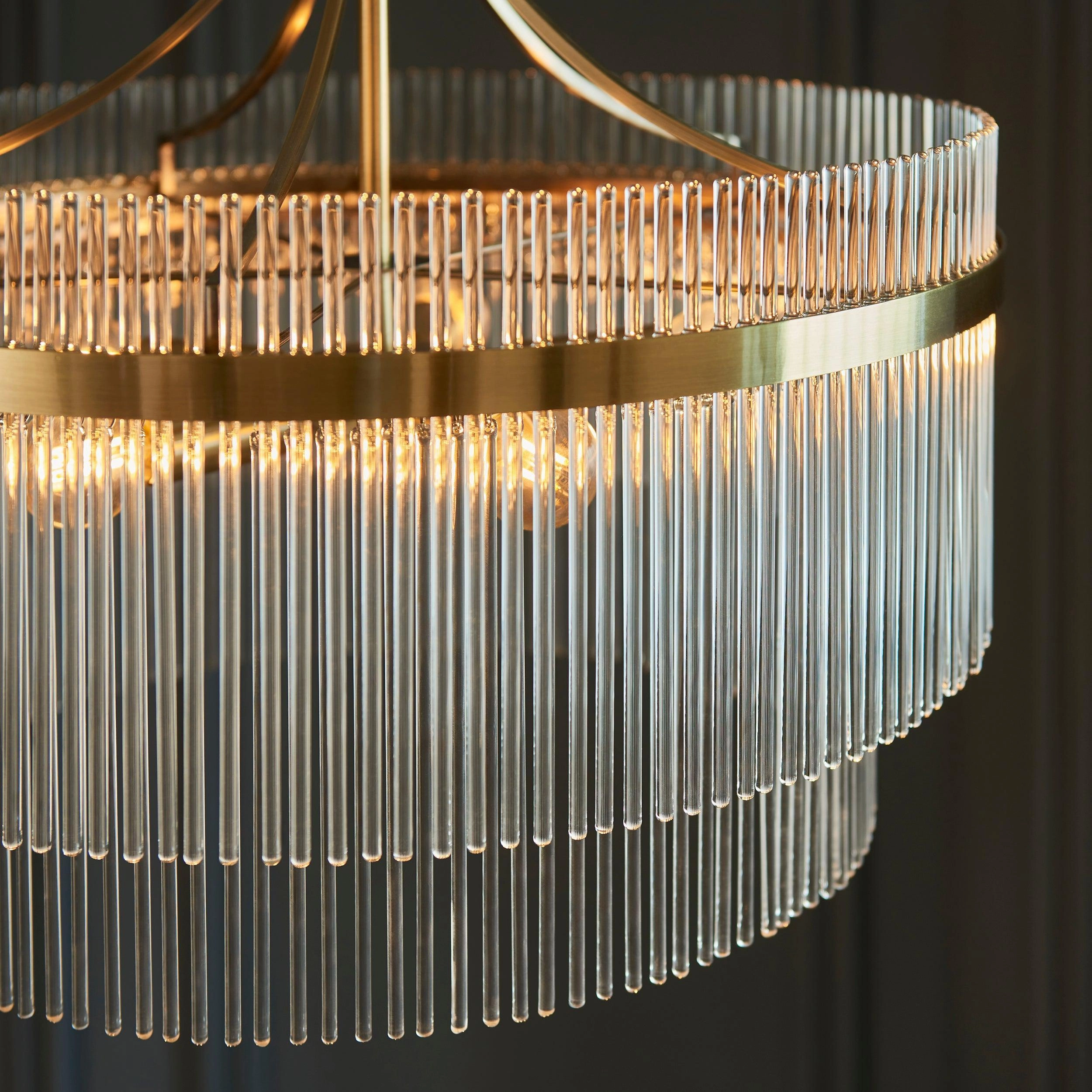 Marietta Brass 5 Light Ceiling Pendant - Glass Rods - Open Box