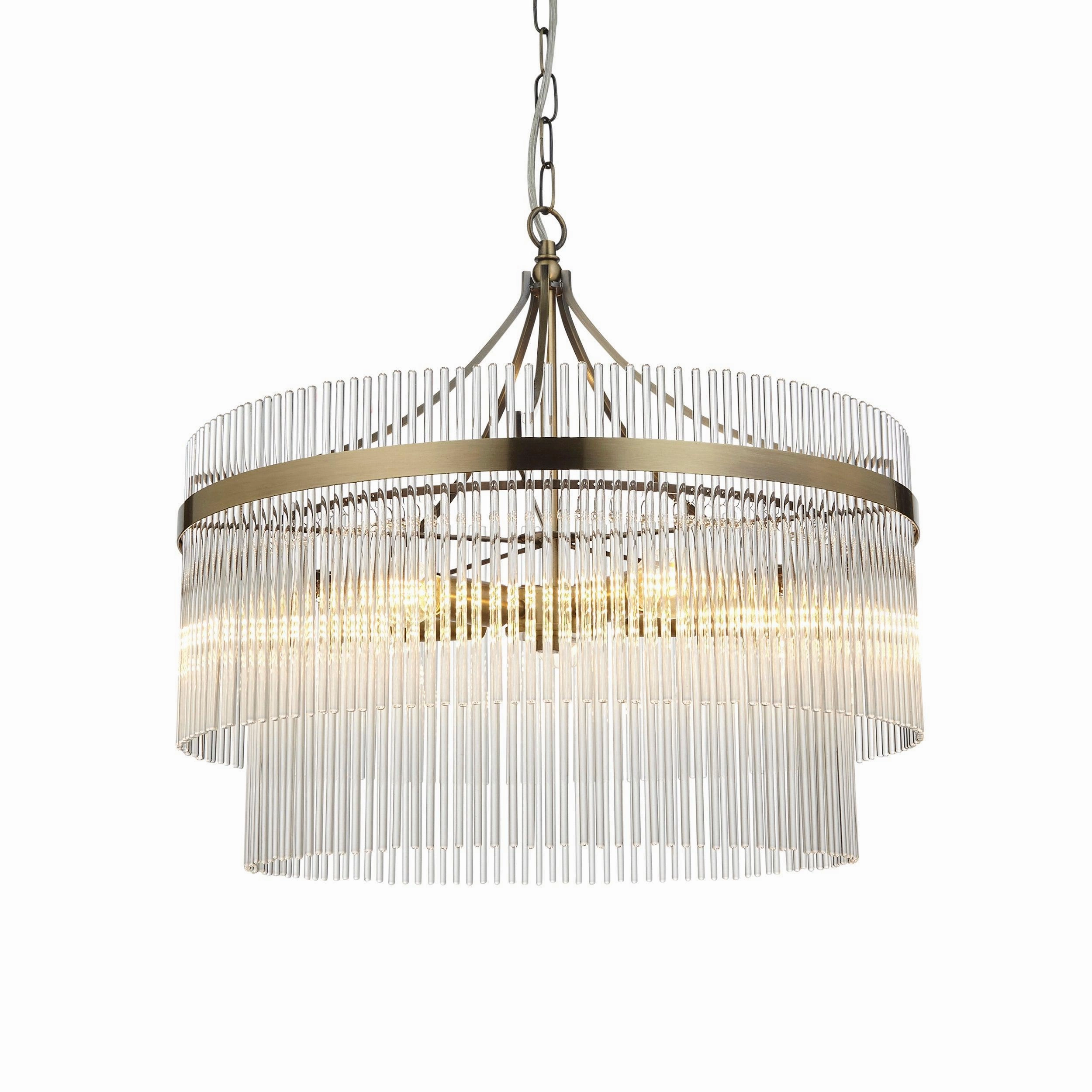 Marietta Brass 5 Light Ceiling Pendant - Glass Rods - Open Box