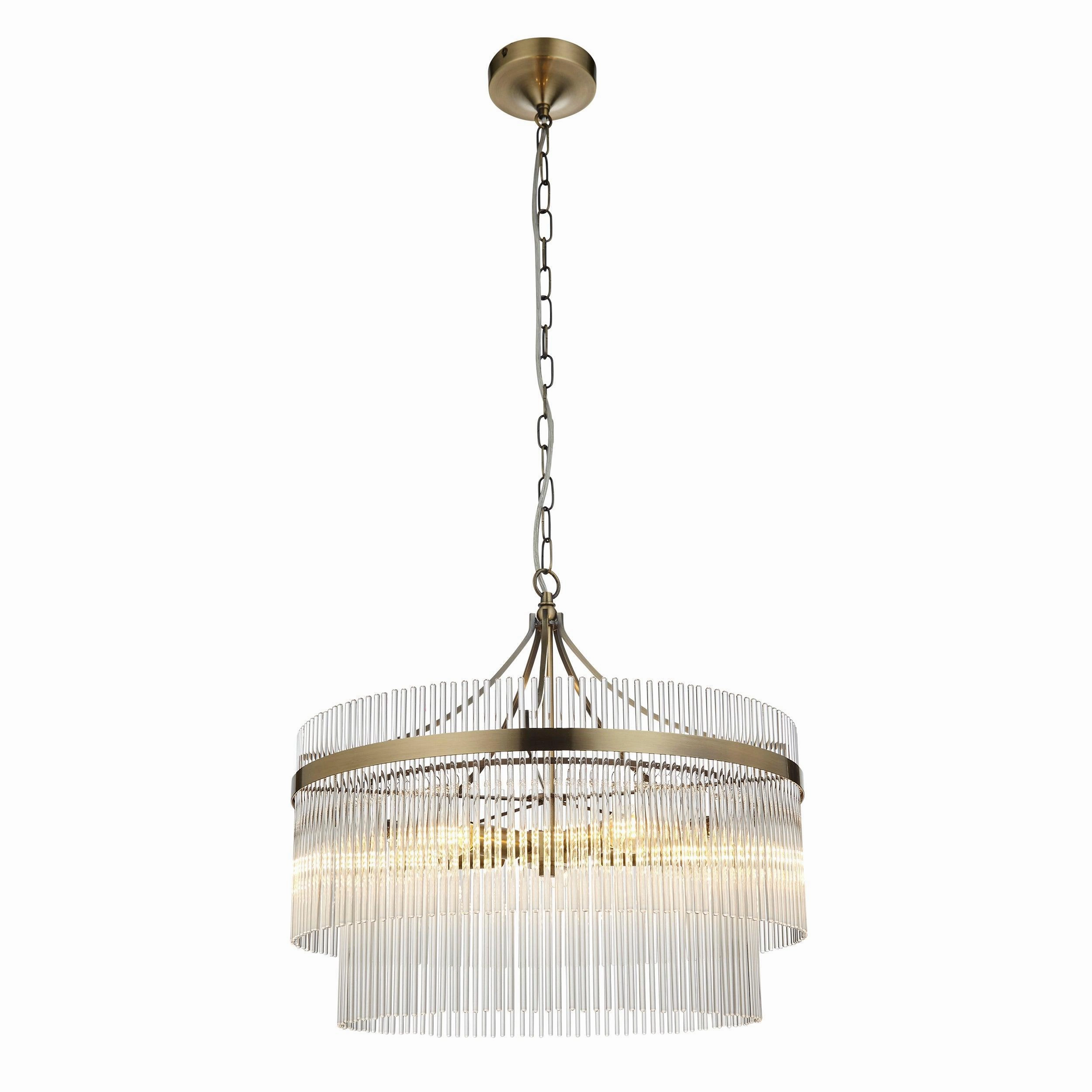 Marietta Brass 5 Light Ceiling Pendant - Glass Rods - Open Box