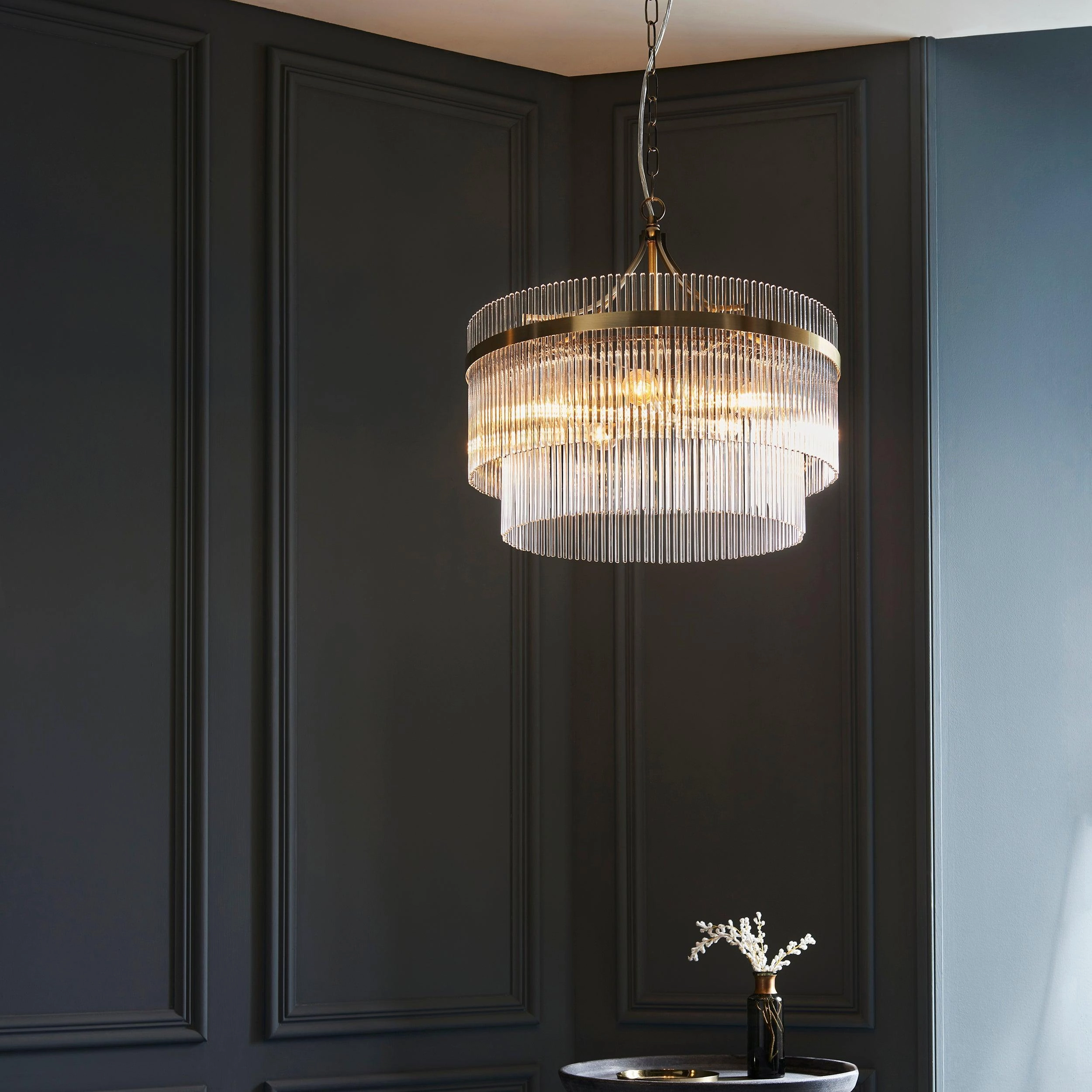 Marietta Brass 5 Light Ceiling Pendant - Glass Rods - Open Box