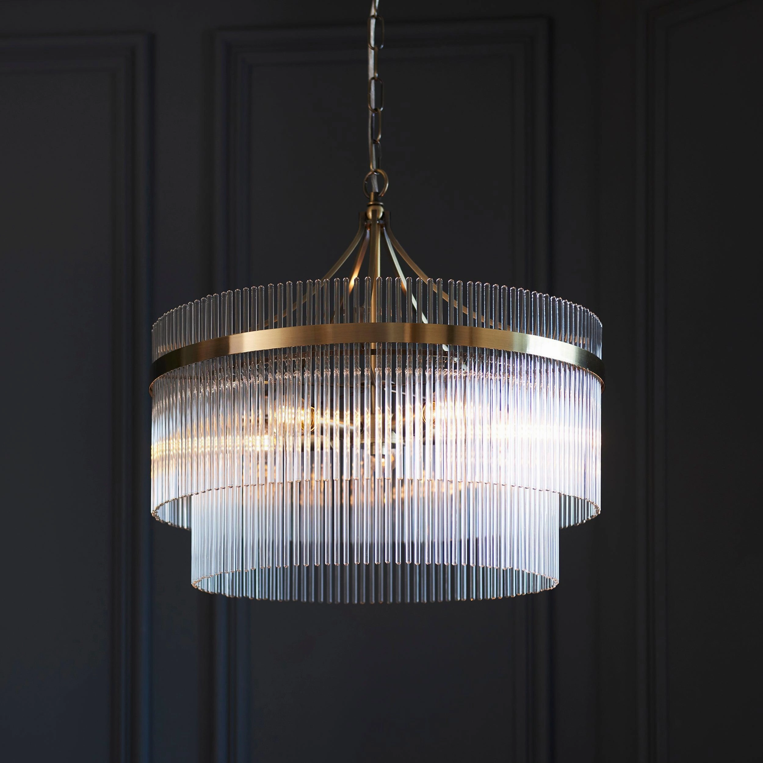 Marietta Brass 5 Light Ceiling Pendant - Glass Rods - Open Box