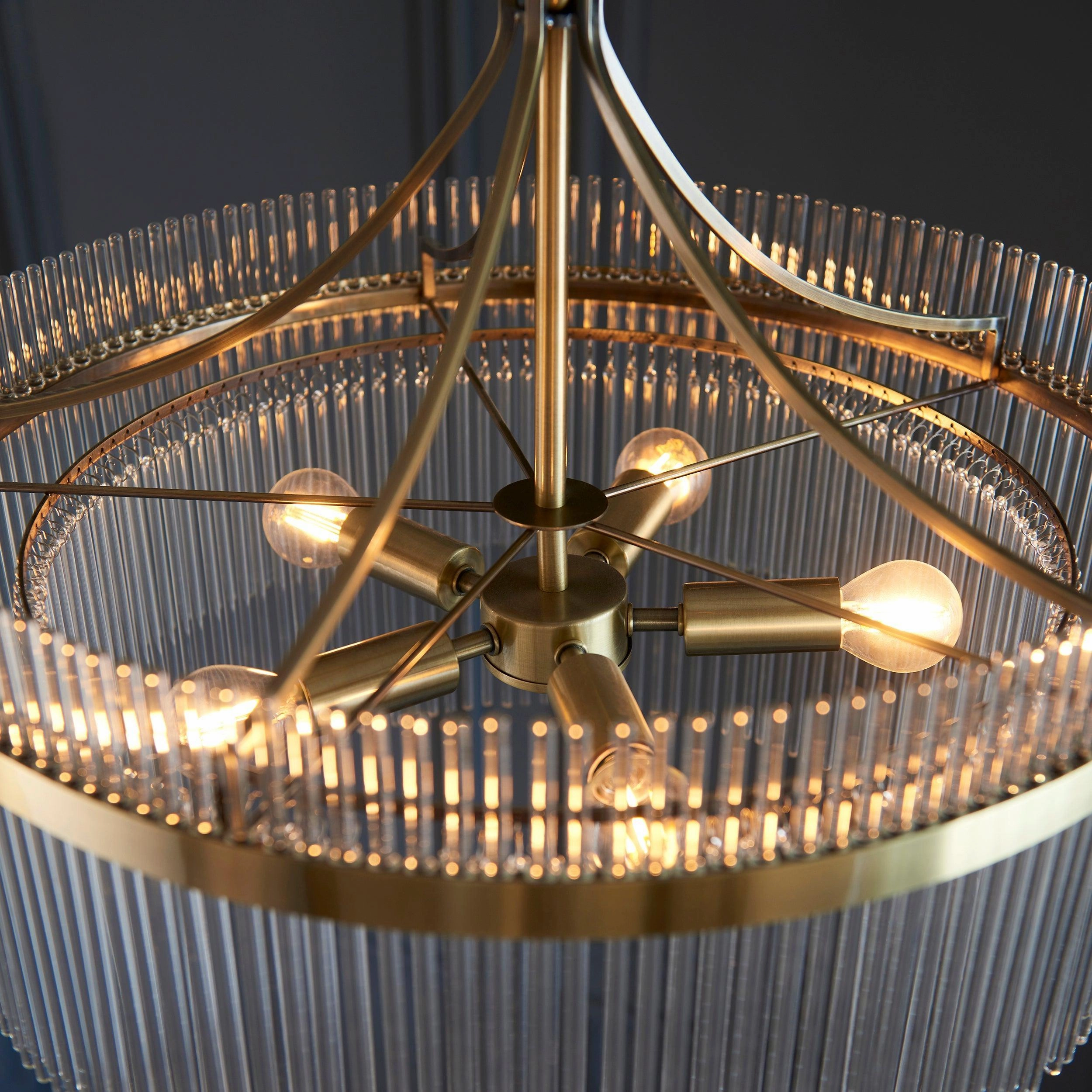 Marietta Brass 5 Light Ceiling Pendant - Glass Rods - Open Box