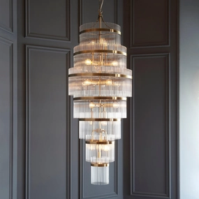 Marietta Brass Grand 21 Light Ceiling Pendant - Glass Rods white ceiling lamp