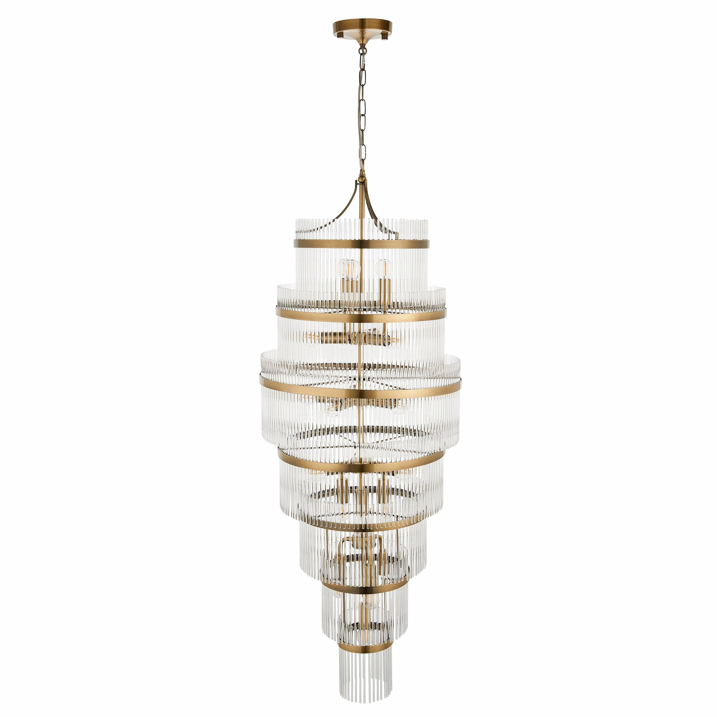 Marietta Brass Grand 21 Light Ceiling Pendant - Glass Rods