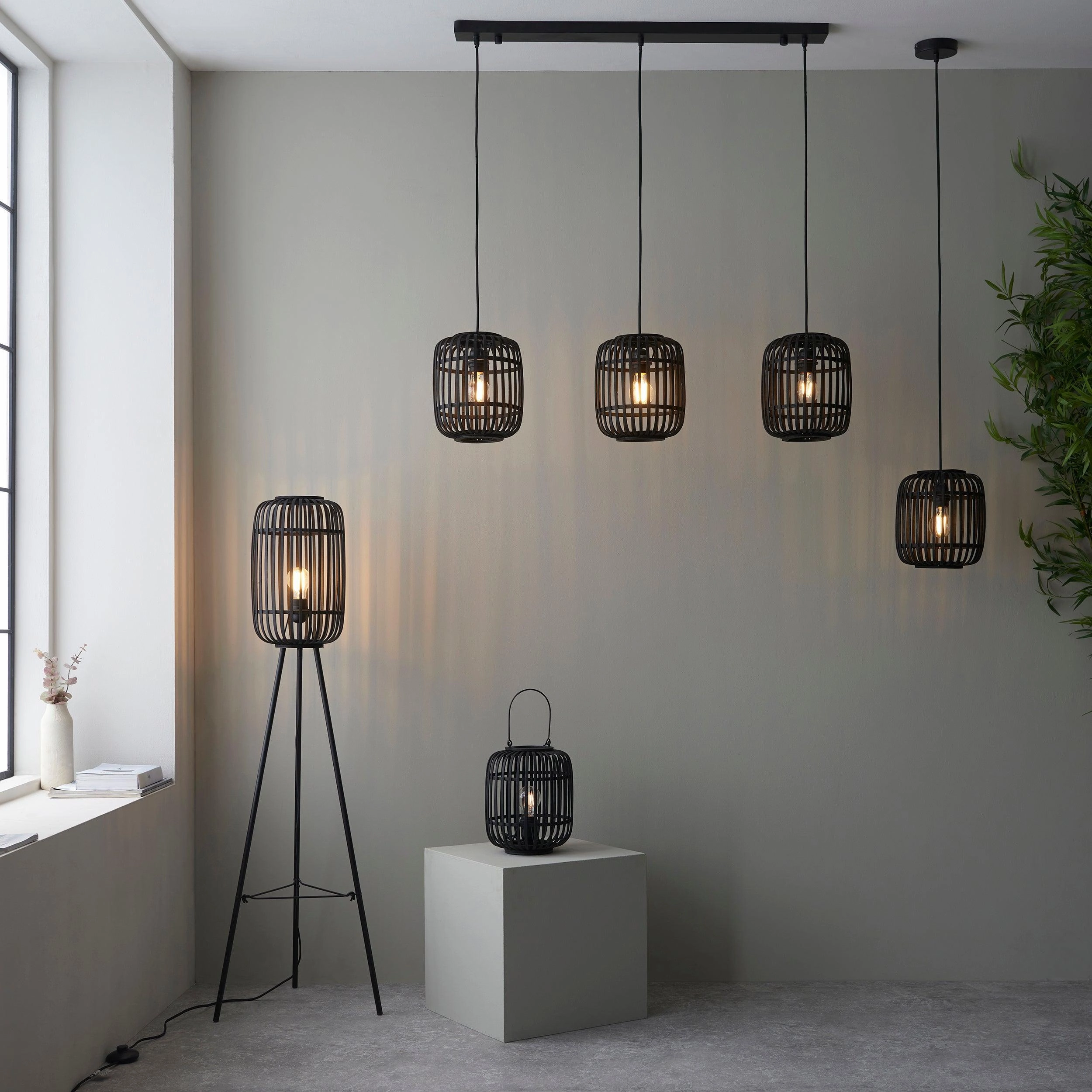 Mathias Black Bamboo Adjustable Ceiling Pendant