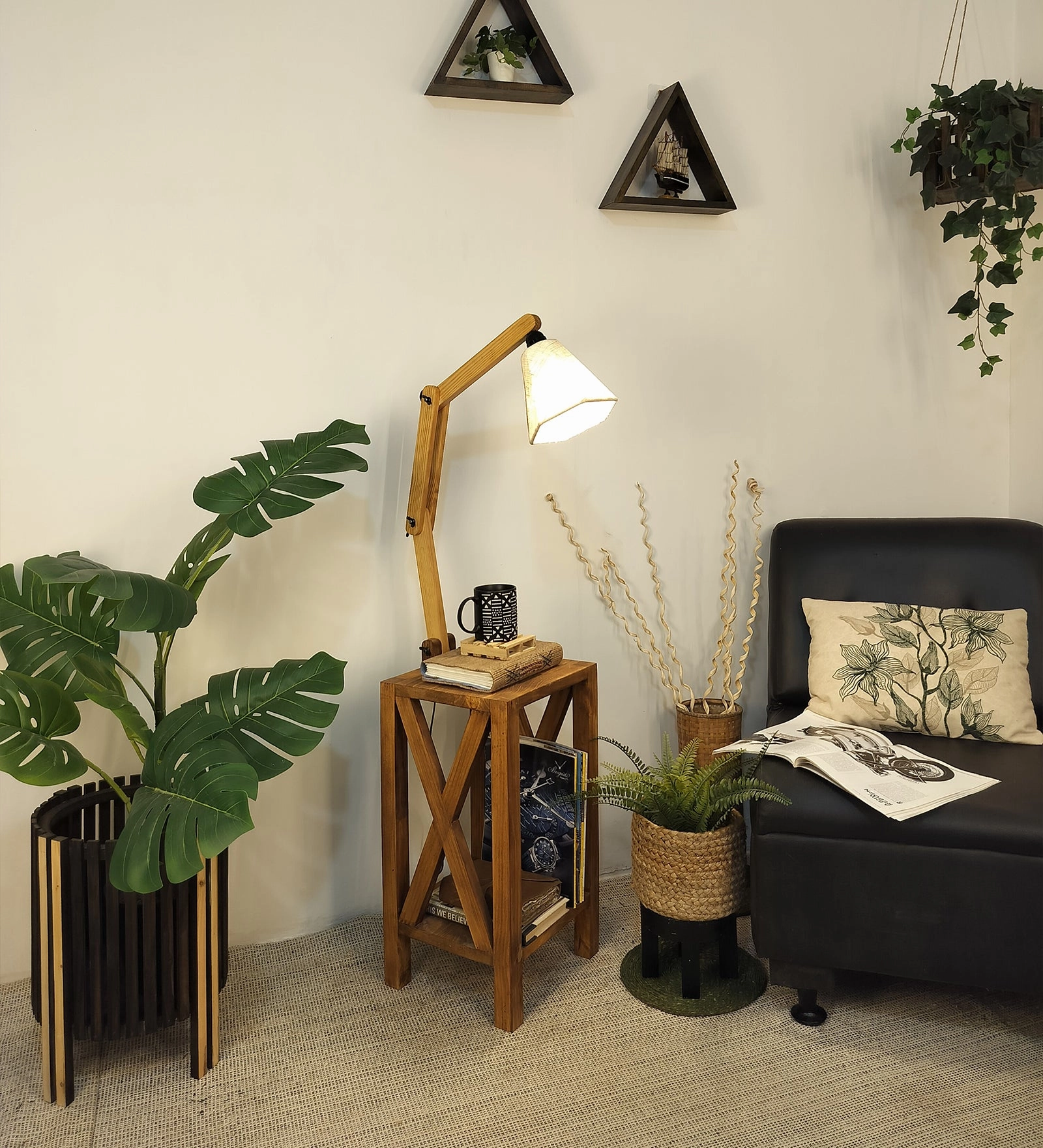 Maurice Wooden Floor Lamp with Brown Base and Jute Fabric Lampshade (BULB NOT INCLUDED) decorative ceiling fixture