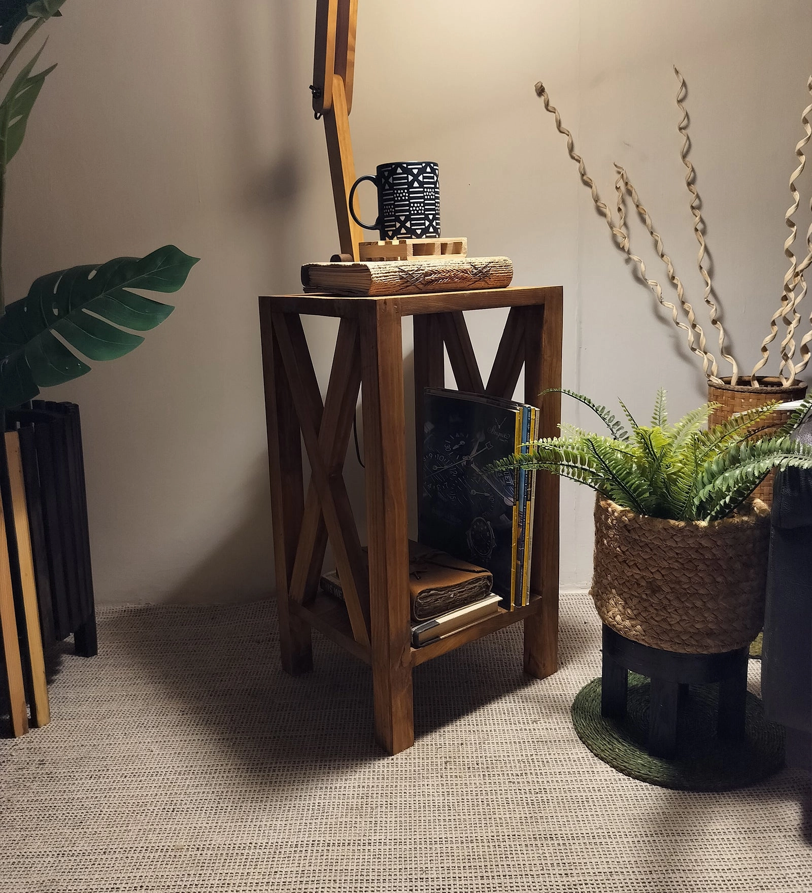 Maurice Wooden Floor Lamp with Brown Base and Jute Fabric Lampshade (BULB NOT INCLUDED)