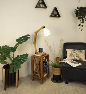 Maurice Wooden Floor Lamp with Brown Base and Jute Fabric Lampshade (BULB NOT INCLUDED) decorative ceiling fixture
