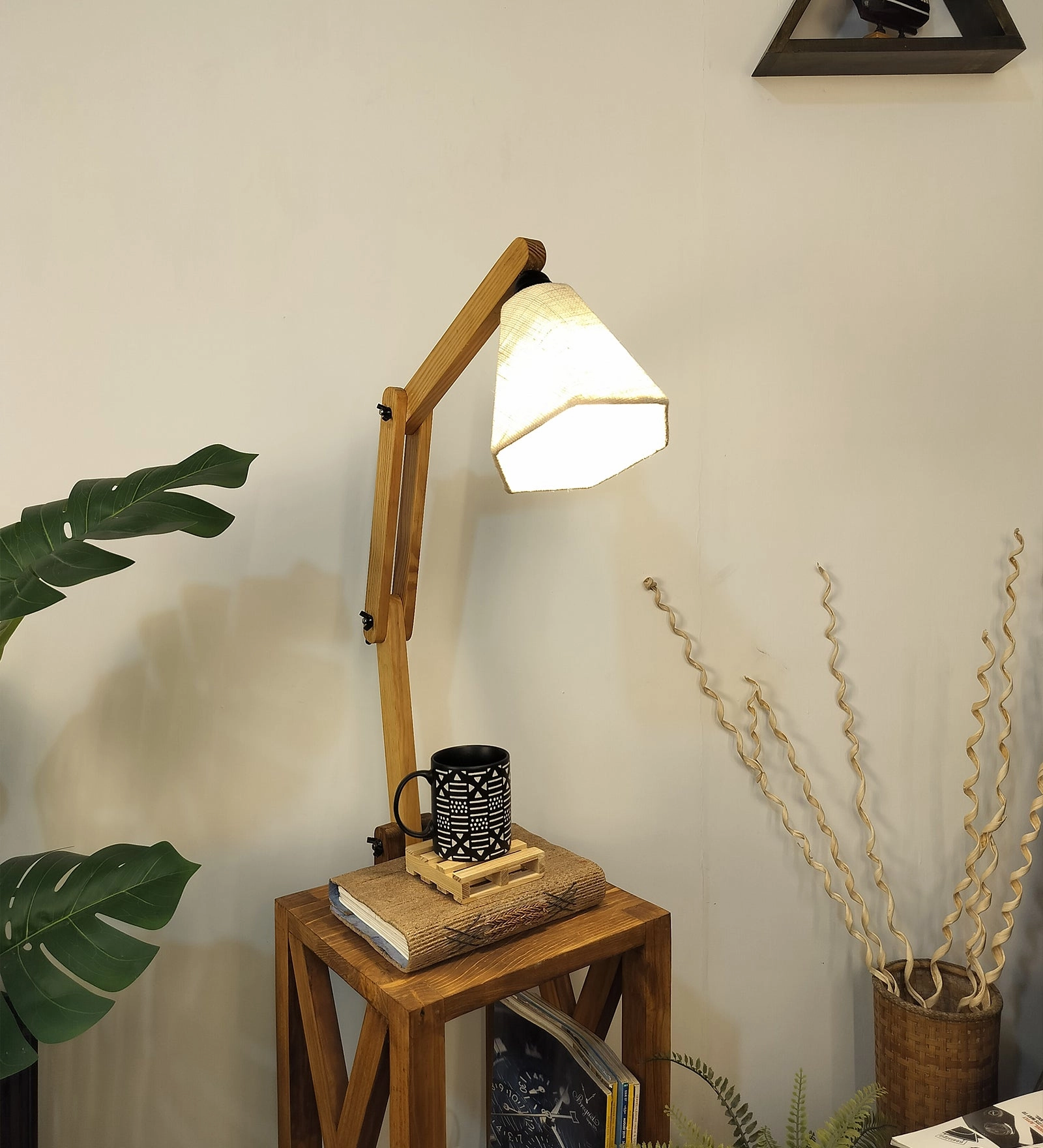 Maurice Wooden Floor Lamp with Brown Base and Jute Fabric Lampshade (BULB NOT INCLUDED)