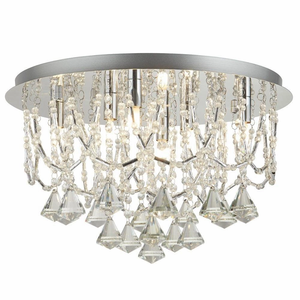 Mela 6 Light Chrome & Crystal Pyramid Flush Ceiling Light ambient ceiling fixture
