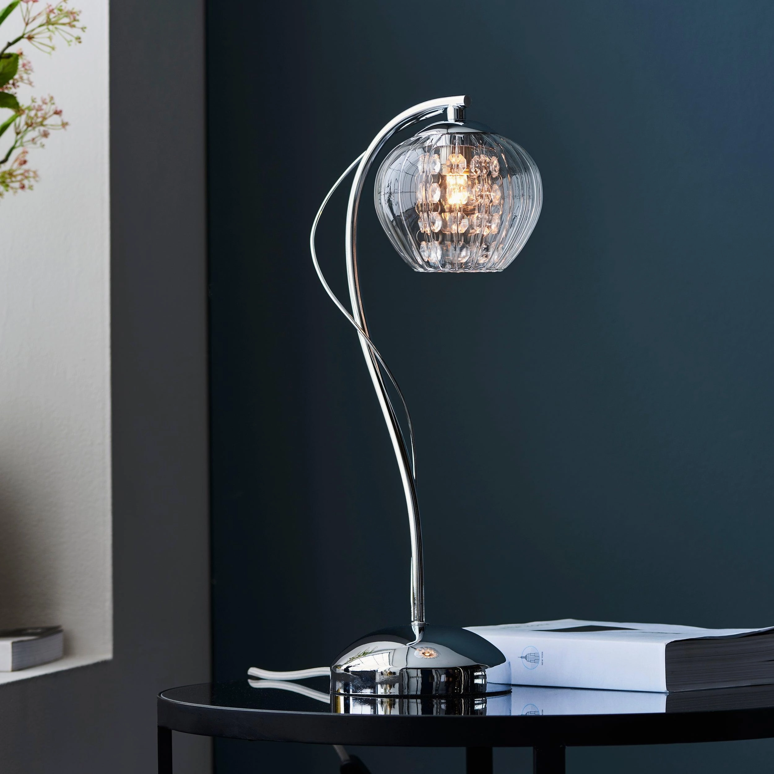 Mesmer Chrome & Ribbed Glass Shaded Table Lamp