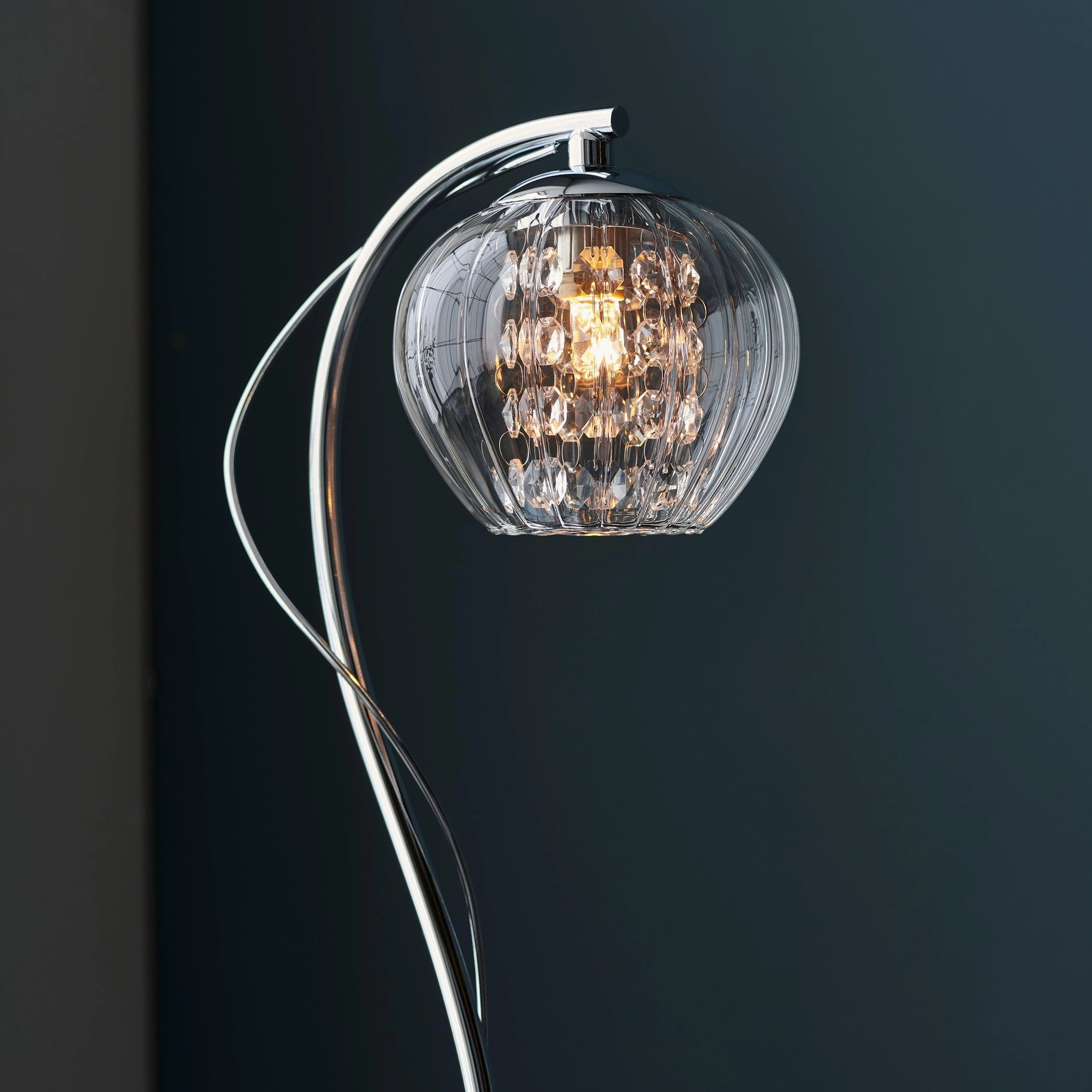 Mesmer Chrome & Ribbed Glass Shaded Table Lamp