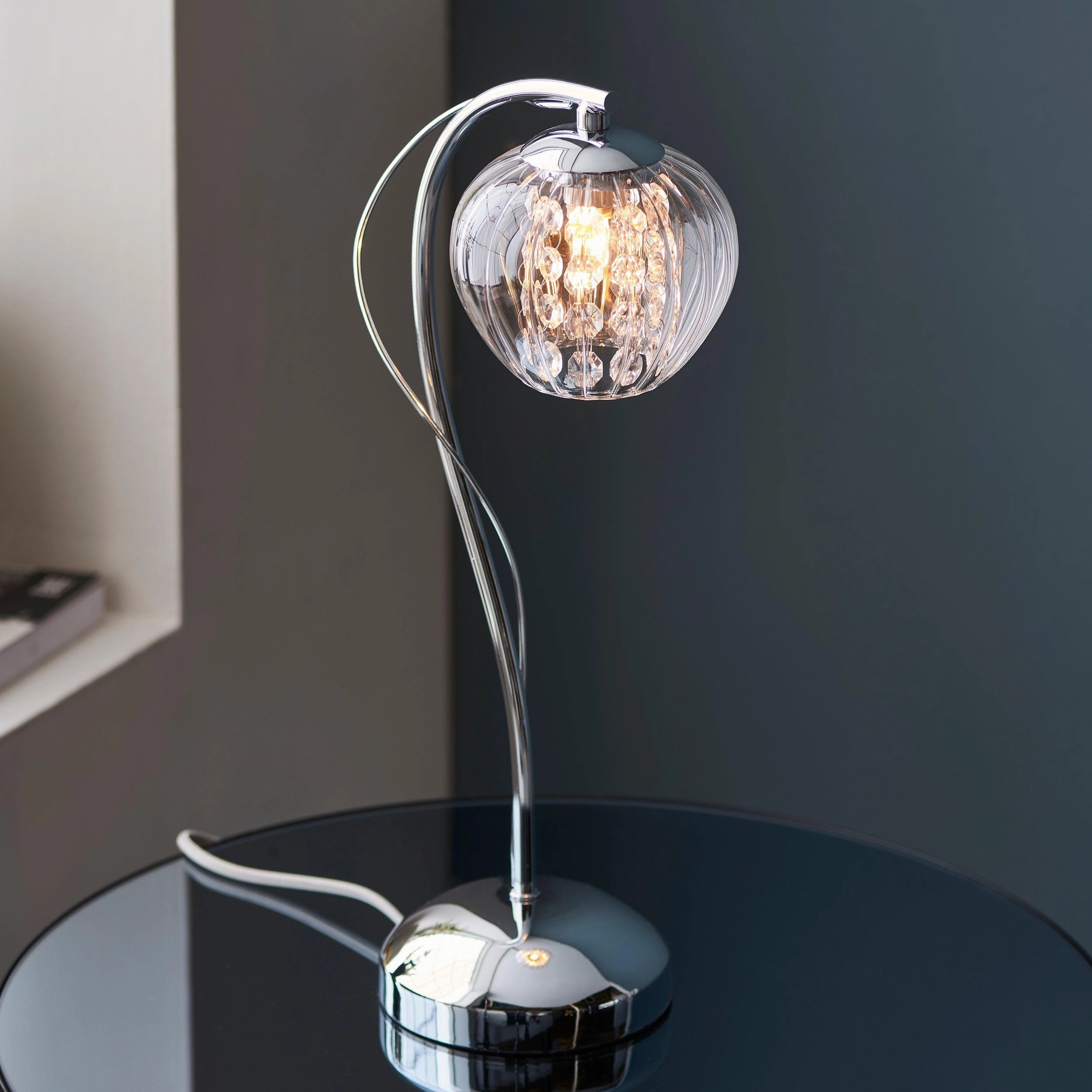Mesmer Chrome & Ribbed Glass Shaded Table Lamp