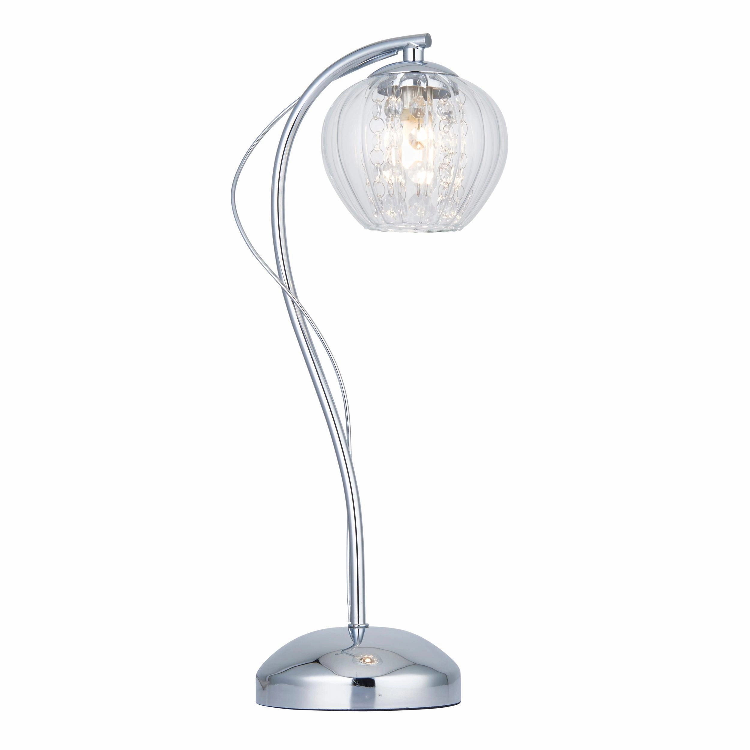 Mesmer Chrome & Ribbed Glass Shaded Table Lamp energy-saving LED light