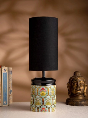 Metal Antique Motif printed Lamp with Solid Black Shade decorative ceiling fixture
