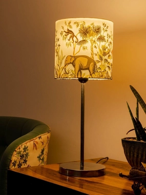 Metal Chrome Finish Lamp with Multicolor Jungle Shade decorative ceiling fixture