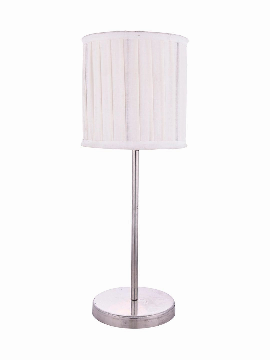 Metal Chrome Finish Lamp with Pleeted Cotton White Shade
