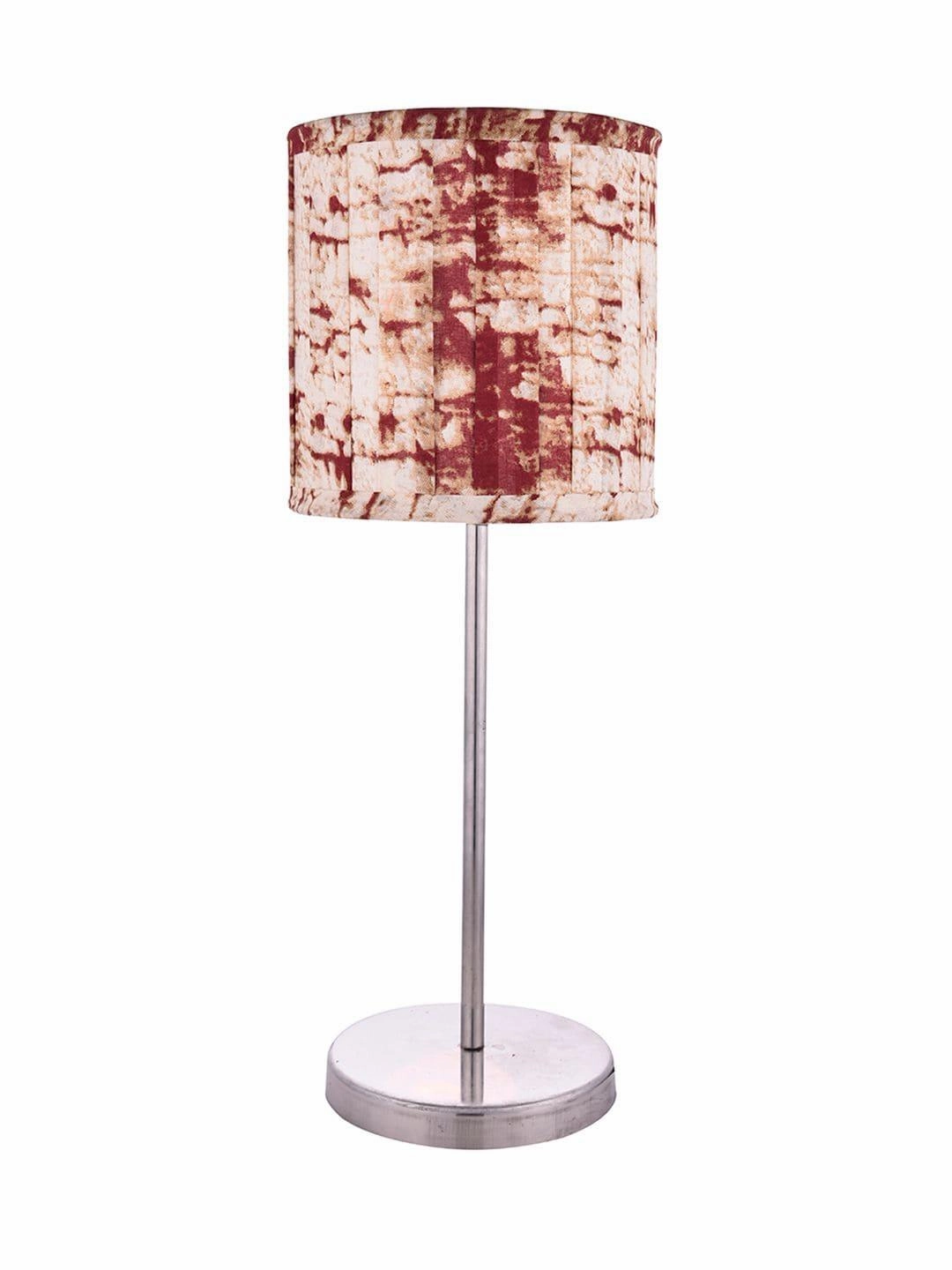 Metal Chrome Finish Lamp with Pleeted Multicolor Maroon Shade