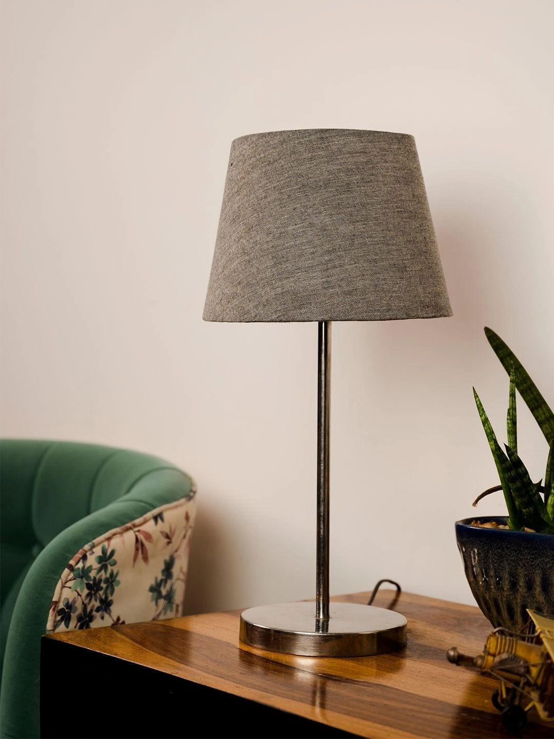 Metal Chrome Finish Lamp with Smare Taper Grey Shade decorative ceiling fixture