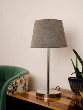 Metal Chrome Finish Lamp with Smare Taper Grey Shade decorative ceiling fixture