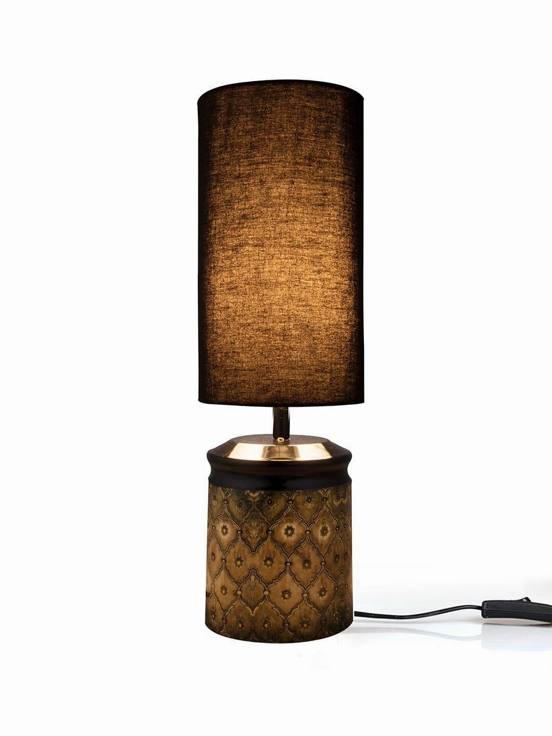 Metal Diamond Tile Print Lamp with Solid Black Shade