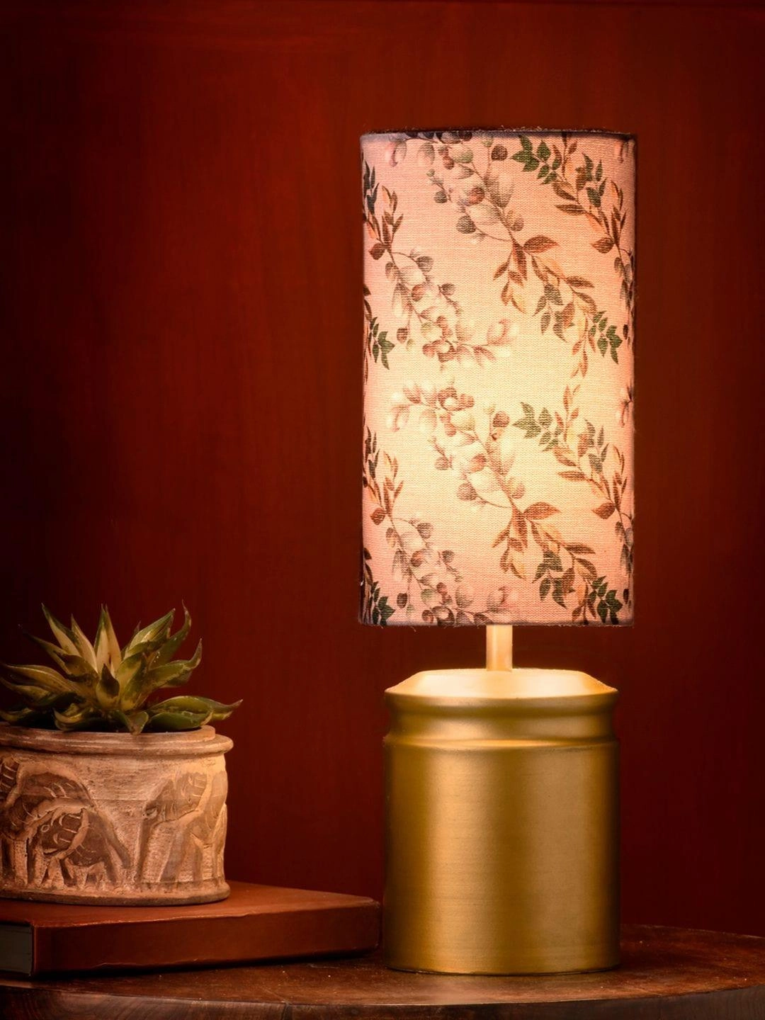 Metal Golden Table Lamp with Creeper Print Shade decorative ceiling fixture