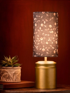 Metal Golden Table Lamp with Floral Print Shade decorative ceiling fixture