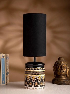 Metal Linear Art Printed Lamp with Solid Black Shade decorative ceiling fixture