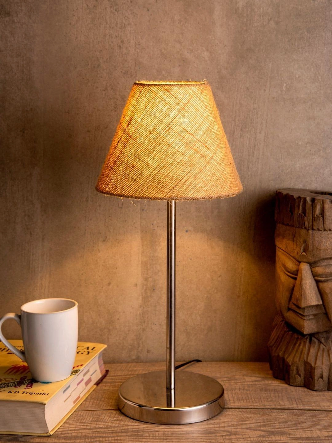 Metal Table Lamp with Brown Jute Shade decorative ceiling fixture