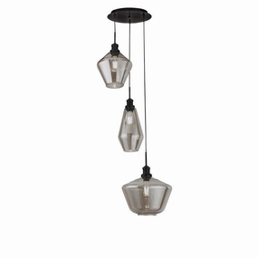 Mia 3 Light Multi-Drop Pendant - Smoked Glass Shades sleek LED ceiling lamp